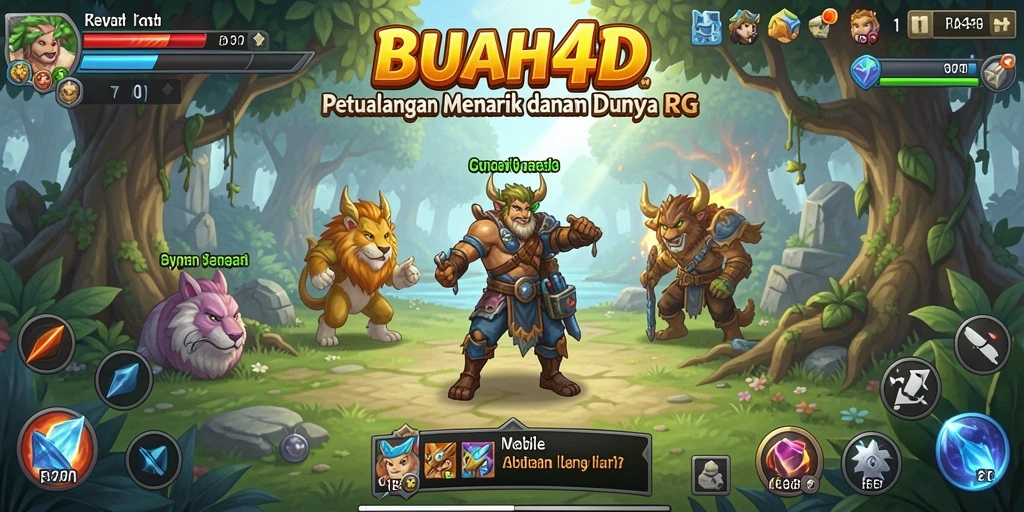 Tangkapan layar gameplay BUAH4D dengan pertarungan epik dalam dunia RPG.
