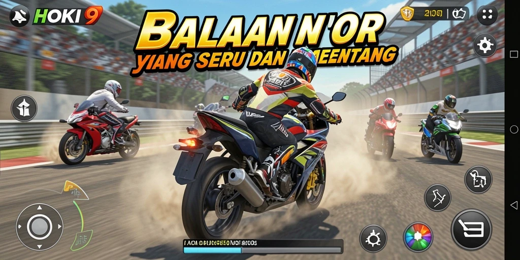 Screenshot HOKI9 menampilkan aksi balapan motor yang cepat dan mendebarkan.