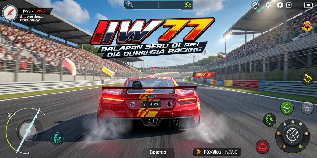 Screenshot IW777 menampilkan aksi balapan yang mendebarkan dan mobil yang melaju kencang.