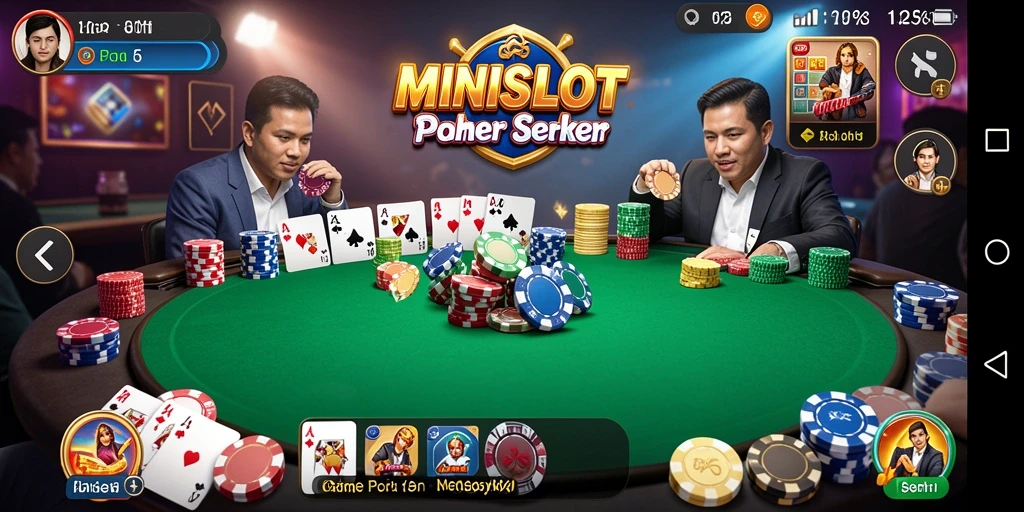 Screenshot gameplay <strong>MINISLOT</strong> menunjukkan suasana bermain poker yang seru.