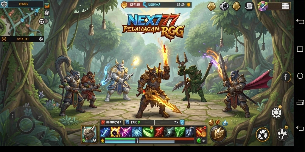 Tangkapan layar utama NEX777 menampilkan pertarungan seru dan karakter yang menarik.