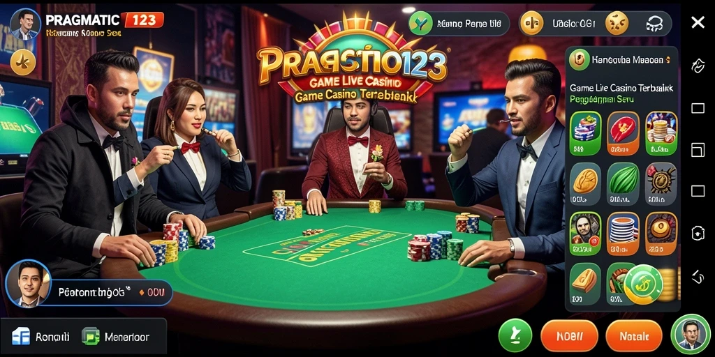 Screenshot gameplay PRAGMATIC123 dengan dealer profesional dan suasana kasino.