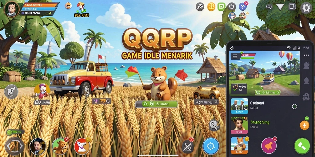 Screenshot utama QQRP menunjukkan gameplay manajemen idle yang intuitif.