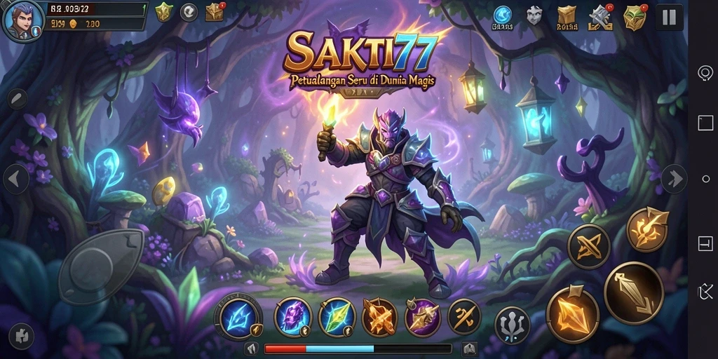 Screenshot gameplay SAKTI77 menunjukkan petualangan seru di lingkungan magis.