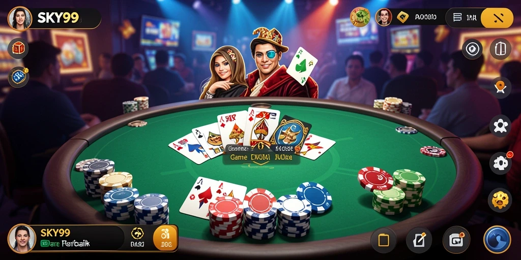 Tampilan gameplay Poker yang menegangkan di SKY99.