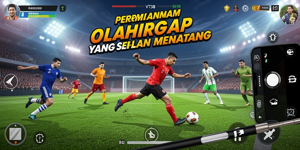 Screenshot utama dari gameplay VT38 yang menunjukkan aksi olahraga yang intens.